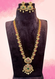 Traditional long haram with green and pink stone -perfect for any occasion